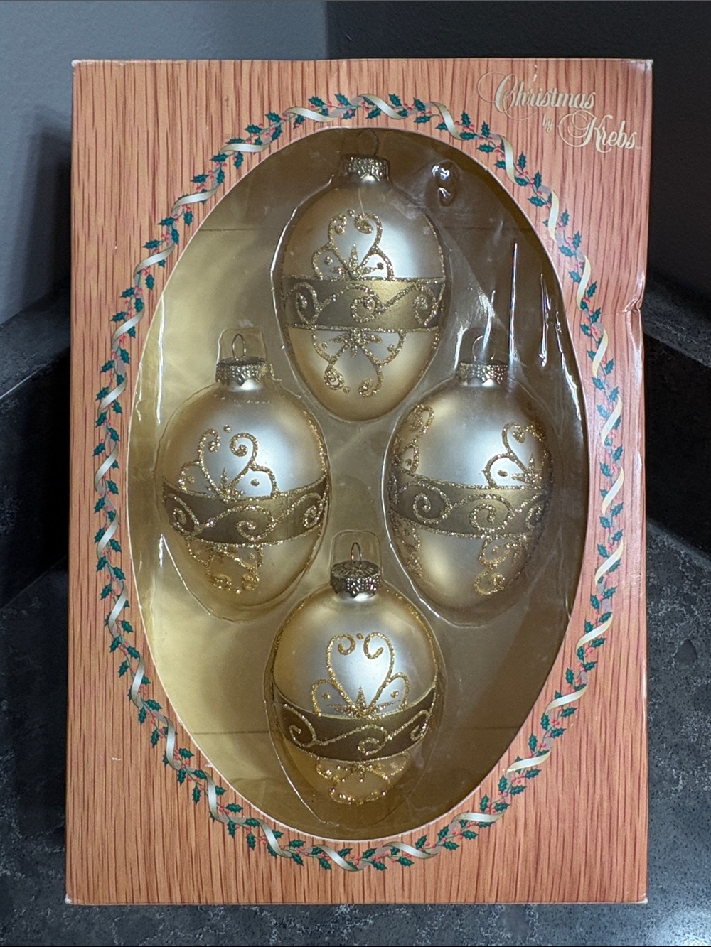 Vintage Christmas by Krebs Gold Glass Ornaments - Set of 4
